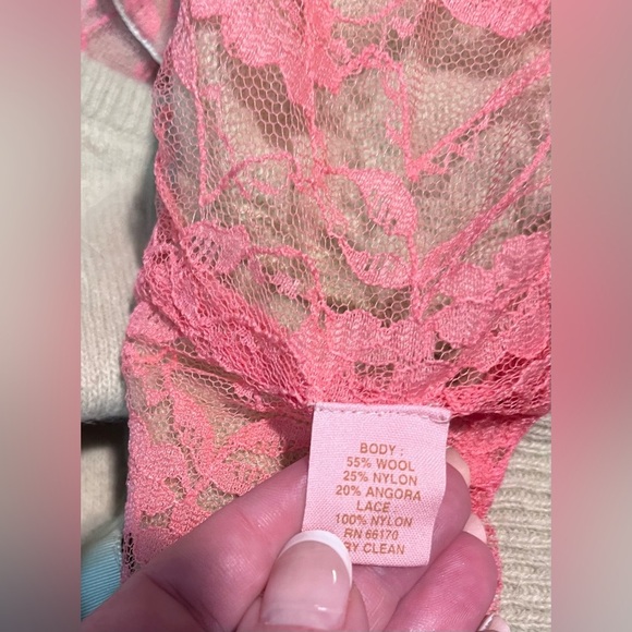 Free people xs like green angora and pink lace sweater cardigan academia - Picture 8 of 8
